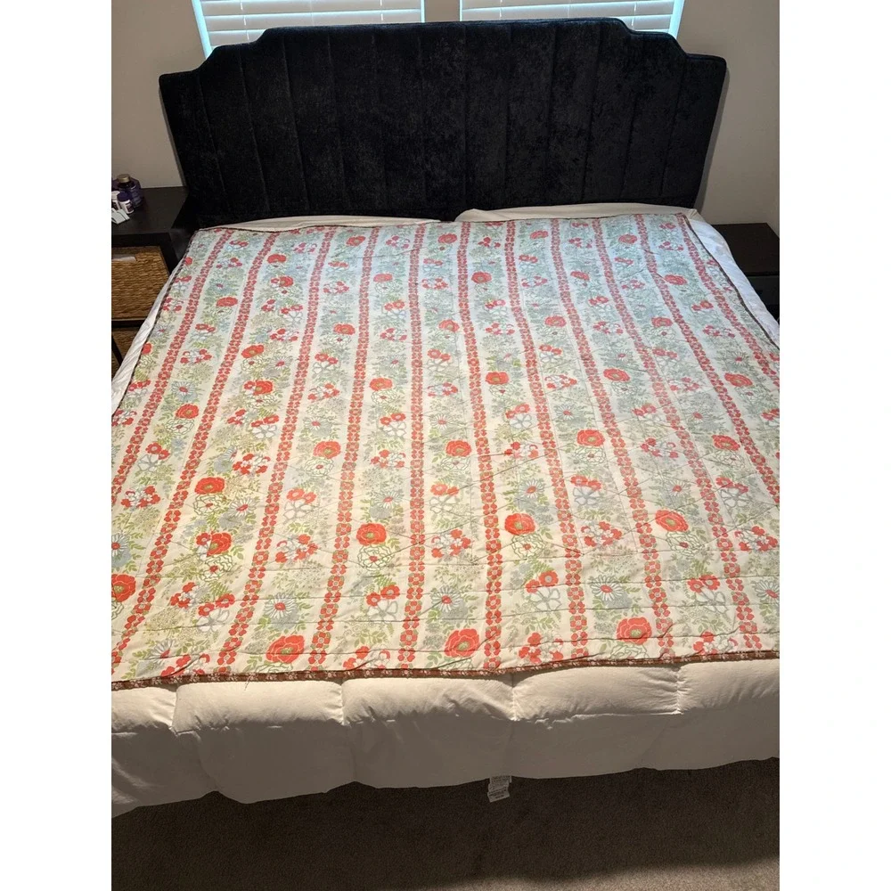 Antique Handmade Reversible Triangle Patchwork Quilt Cotton Geometric 74x72